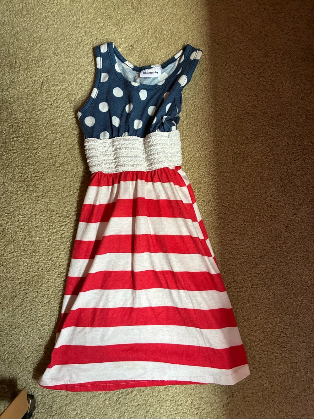 Red & White Stripe & Polka Dot Girls Dress